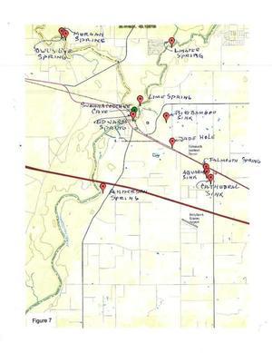map pipe In: New Report Confirms Sabal Trail's Inaccuracies | Our Santa Fe River, Inc. (OSFR) | Protecting the Santa Fe River 300x389 Figure 7: Locations of the caves and springs mentioned in this study, in Hydrogeologic Issues of Concern, HDD under Suwannee River, by Peter J. Schreuder, for WWALS.net, 23 June 2016