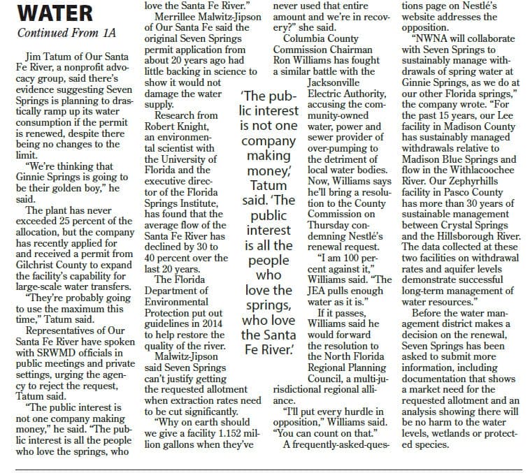 LC Rnestle 3 In: OSFR and Columbia Co. BOCC Oppose Nestle | Our Santa Fe River, Inc. (OSFR) | Protecting the Santa Fe River