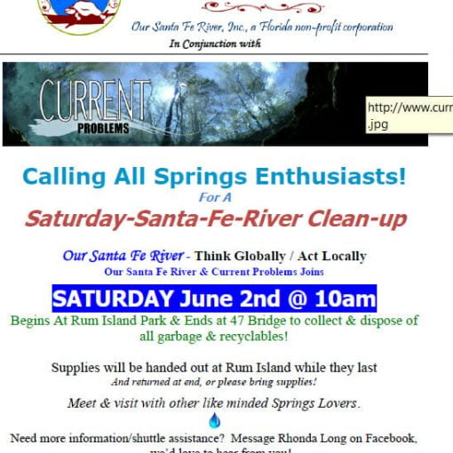 flyer new june2 In: River Cleanup Sat. June 2, 2018 | Our Santa Fe River, Inc. (OSFR) | Protecting the Santa Fe River