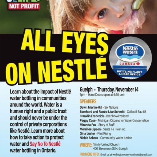 all eyes on nestle poster guelph 11 05 19 144ppi 768x994 1 In: Nestlé and the Privatization of Water: A Tale of Many Cities | Our Santa Fe River, Inc. (OSFR) | Protecting the Santa Fe River