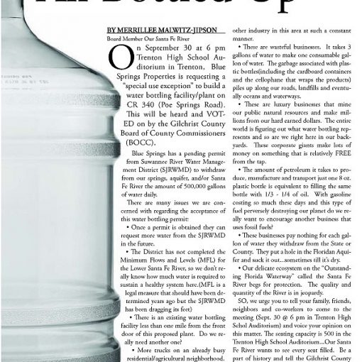 SCNews200809 3 In: "All Bottled Up" | Our Santa Fe River, Inc. (OSFR) | Protecting the Santa Fe River